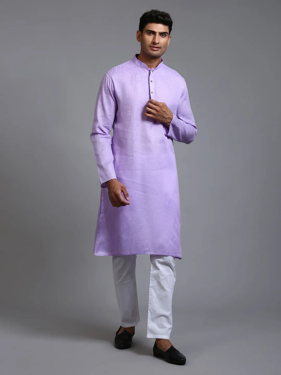 VASTRAMAY Purple Cotton Kurta Pyjama