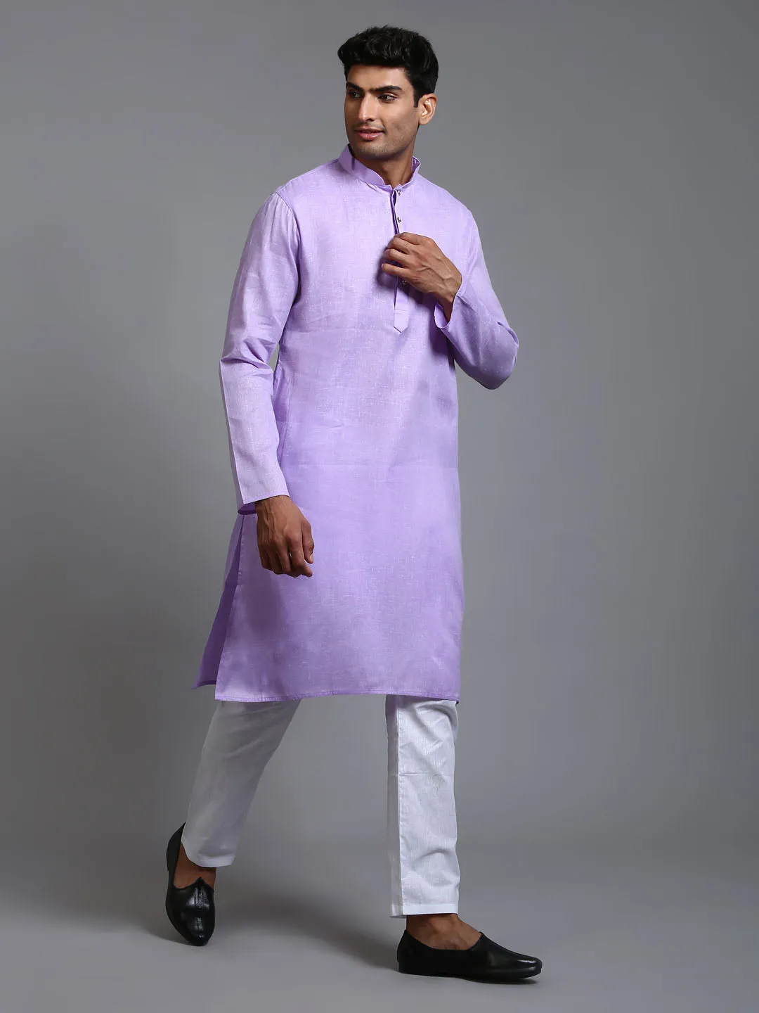 VASTRAMAY Purple Cotton Kurta Pyjama