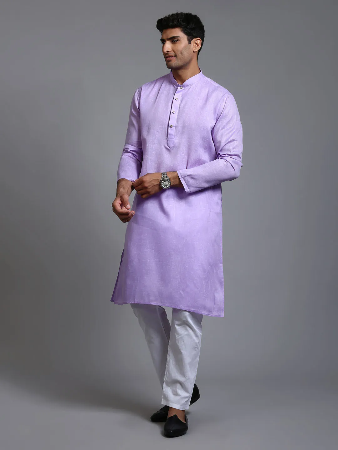 VASTRAMAY Purple Cotton Kurta Pyjama