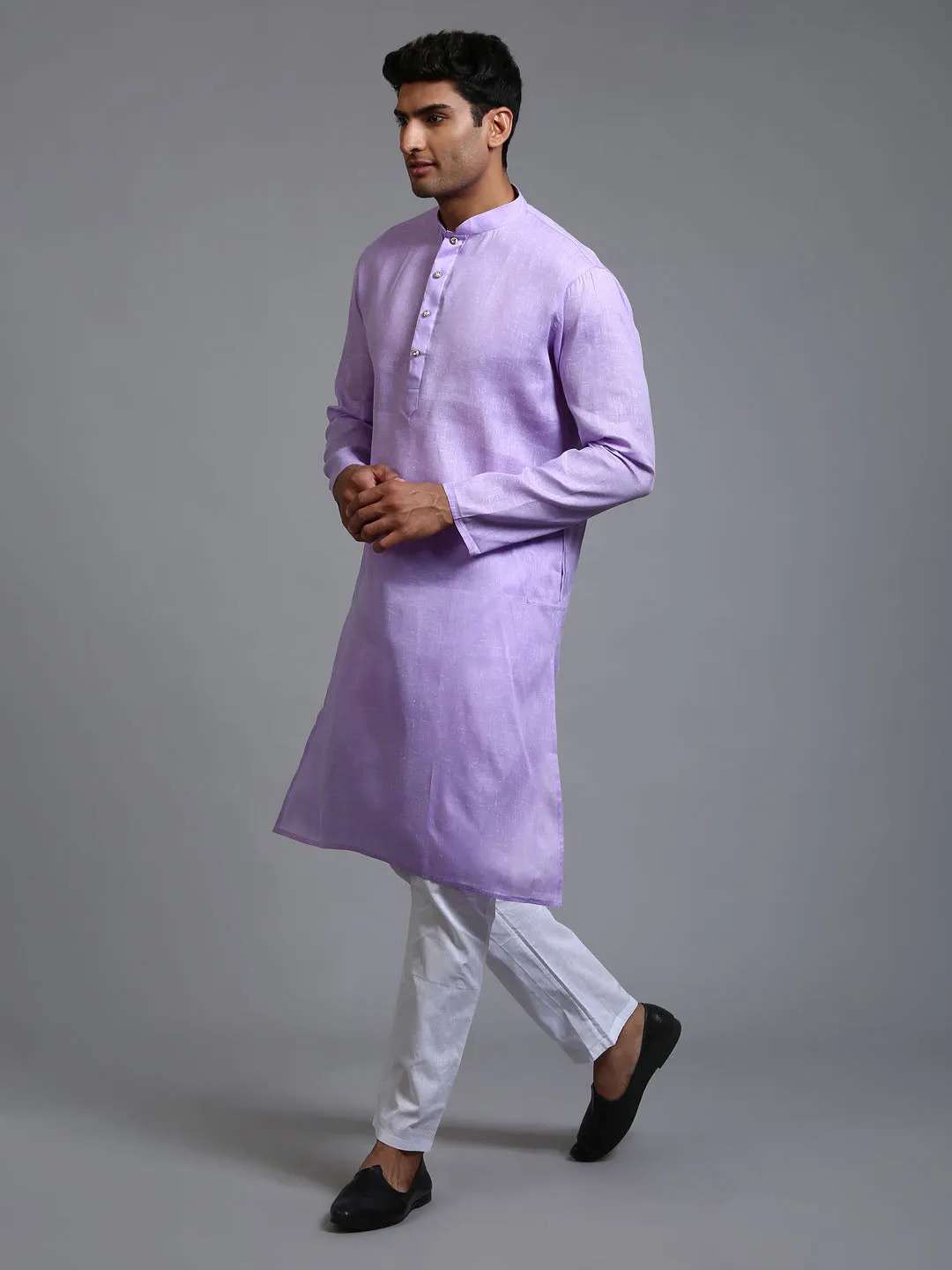 VASTRAMAY Purple Cotton Kurta Pyjama