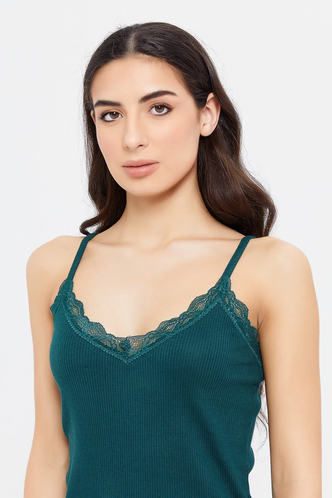 Women Teal Strappy Lace Vest