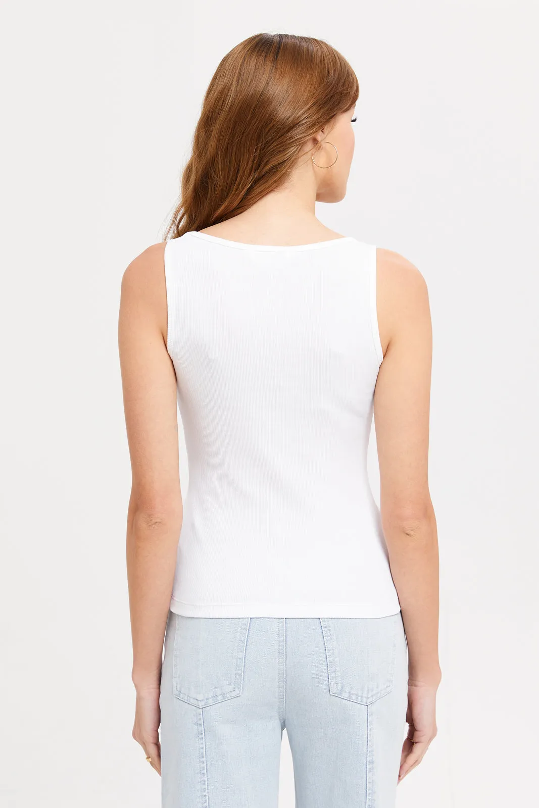 Women White Plain Rib Vest